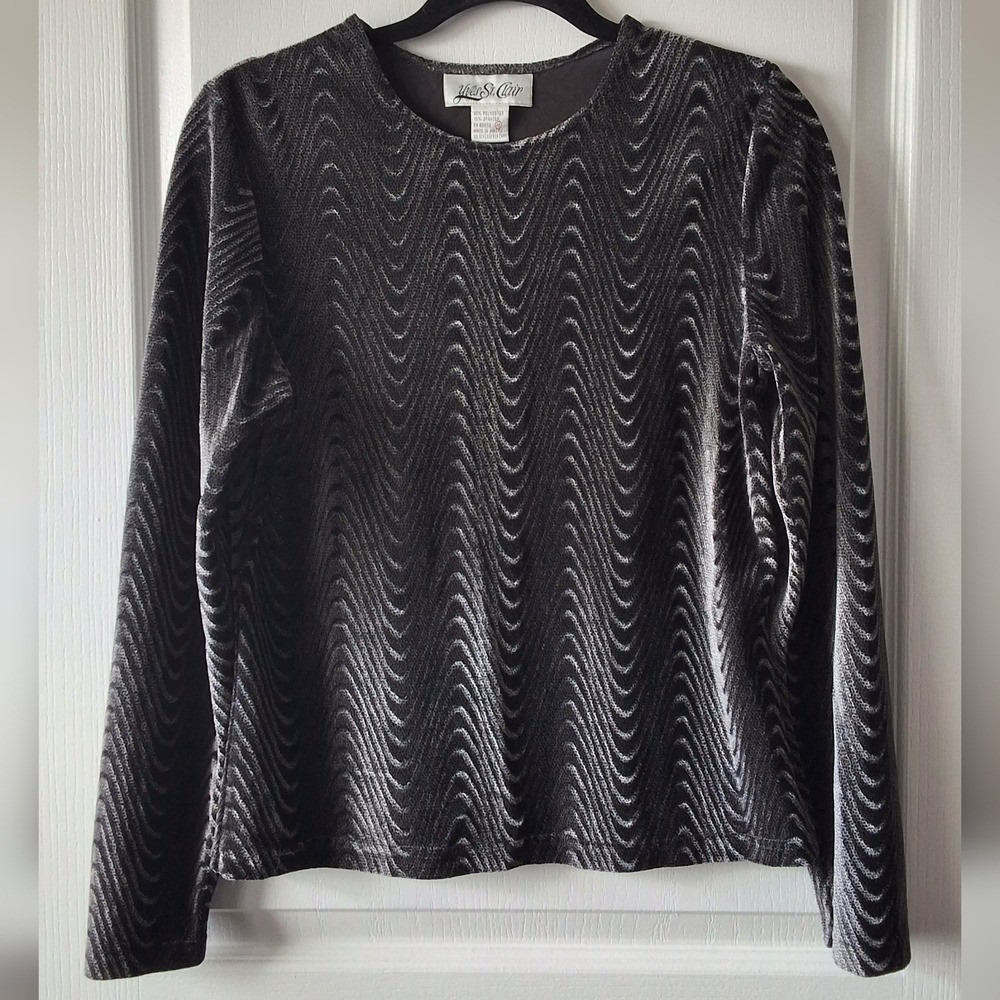 Vintage Yves St. Clair Velvet-Like Silver & Black Shirt – Medium (80s/90s)